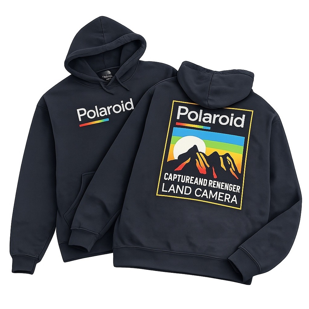 Polaroid Land Camera Graphic Hoodie Mens XL Black Embroidered Logo Photography